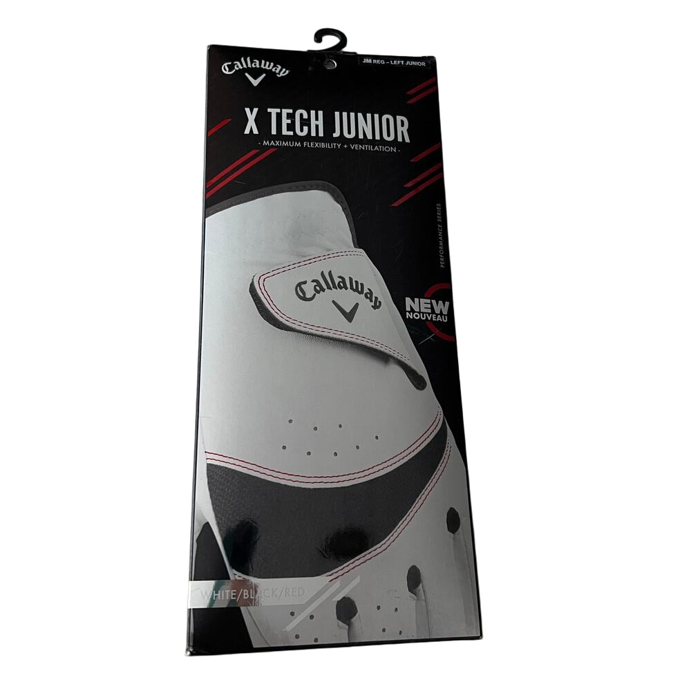New Callaway X Tech Junior Med/Lg Left Hand Junior Golf Glove White Black Red
